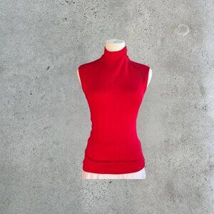 red sleeveless turtleneck top